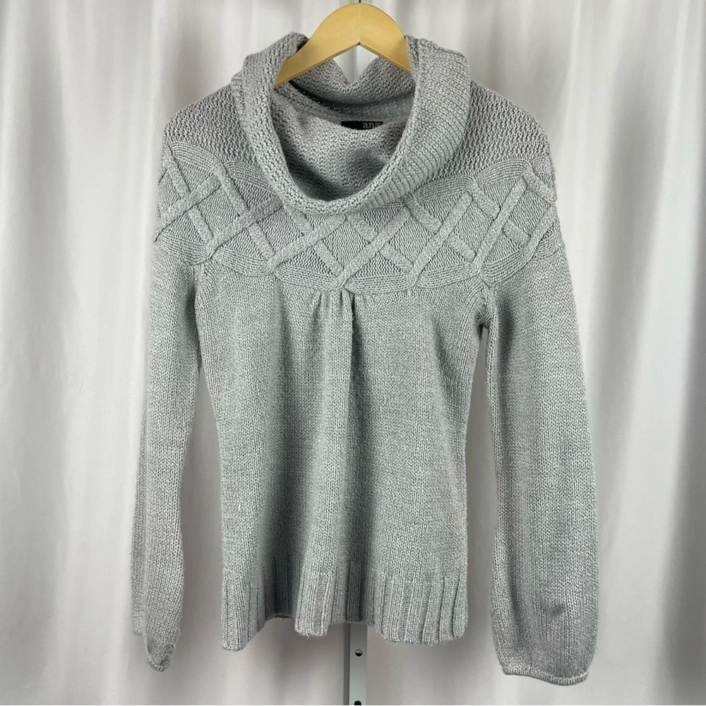 a.n.a Medium Cowl Neck Sweater with Diamond Pattern Bubble Sleeve Pullover